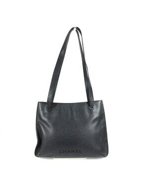 Chanel Tote Logo Caviar Leather Black